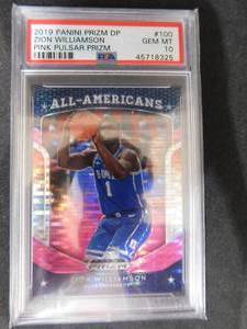 lot 26 image: PSA 10 Gem Mint 2019 Panini Prizm DP Pink Pulsar Zion Williamson Rookie Card #100