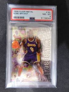 lot 27 image: 1996 Fleer Metal Kobe Bryant Rookie Card #181 PSA 8 NM-MT