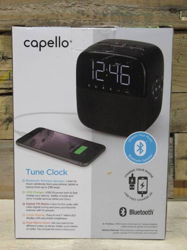 lot 108 image: CR60 Tune Clock Radio with Bluetooth Speaker - Black - Capello