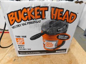 lot 7 image: Bucket Head 5 Gal. 1.75-Peak HP WetDry Shop Vacuum Powerhead with Filter Bag and Hose (compatible with 5 Gal. Homer Bucket)