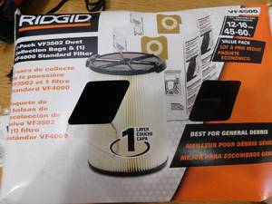 lot 30 image: RIDGID Filter Kit with VF4000 Standard Filter and VF3502 Dust Bags (2-Pack) for Select 12 -16 Gal. RIDGID WetDry Shop Vacuums