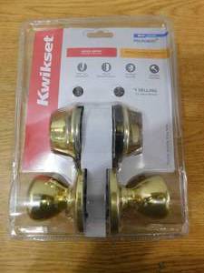 lot 36 image: Kwikset Tylo Polished Brass Entry Door Knob and Single Cylinder Deadbolt Combo Pack with Microban Antimicrobial Technology