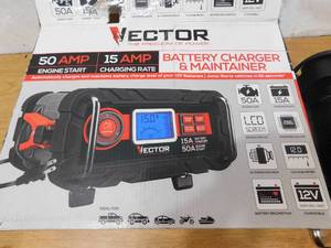 lot 40 image: Vector 15 Amp Automatic 12V Battery Charger with 50 Amp Engine Start and Alternator Check
