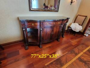 lot 2 image: Henredon Historic Natchez Collection Marble Top Illuminated Buffet Cabinet