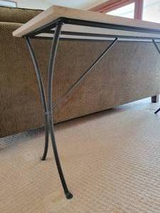 lot 8 image: Travertine Stone & Iron Sofa Table