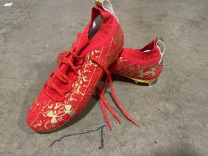 lot 35 image: Under Armor Mens Spotlight Lux Suede 2.0 American Football Cleats RedMetallic Silver size 12