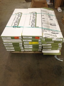 lot 2 image: Pallets with Cap A Tread Sterling OakGray Birch Wood 47 in. L x 12-18 in. D x 2-316 in. H Vinyl Overlay for Stairs 1-18 in. to 1-34 in. T
