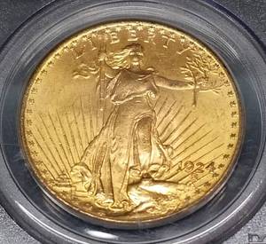 1924 US $20 GOLD SAINT GAUDENS MS63 PLUS PCGS SHARP COIN