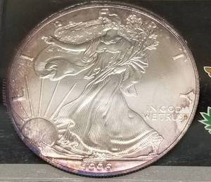 1996 AMERICAN SILVER EAGLE KEY DATE NICELY TONED