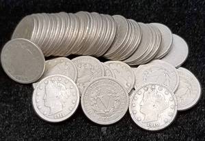 ROLL OF 40 US LIBERTY NICKELS AVERAGE GRADE (AG-VG)