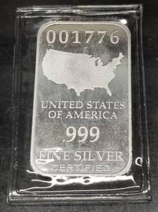 1 TROY OZ .999 FINE SILVER BAR US STATE SEALED