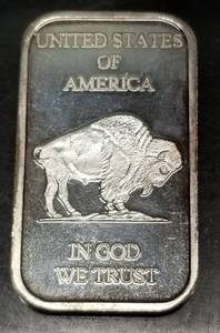 1 TROY OZ .999 FINE SILVER BAR INDIAN BUFFALO DESIGN