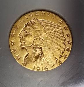1916-S US $5 GOLD INDIAN IN CHOICE UNC SLAB