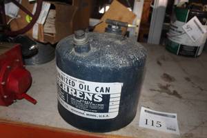 lot 115 image: Behrens 5-Gallon Galvanized Metal Oil Can