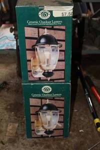 lot 322 image: Lot of (2) Black CeramicPolished Brass Outdoor Lantern with Clear Beveled Glass (New In Box)