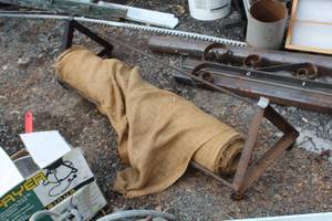 lot 131 image: Lot of (1 Roll) 46 Burlap, Metal Rack