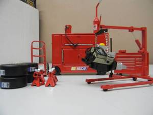 lot 11 image: NASCAR 76 Pit Crew Set - 124 Scale 7 Piece Die-Cast Set - AWESOME SET - LIKE NEW & Team Caliber Motorworks NASCAR Pit Wagon Kit Trailer, Dolly, Jack Stands, Tires Red 124 Scale Die Cast Set Like New - GREAT SET - SEE PICTURES