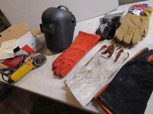 Angle Grinder, Helmet, Gloves