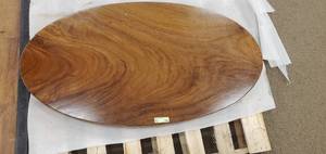 Solid Wood Walnut Elliptic Coffee Table Top (TOP ONLY).  Approximate Dimensions 52 x 28 x 2 - Slight Scratch and Dent, Slight mold growth from sitting in warehouse (can be sandedremoved). NO RESERVE