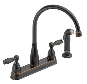 lot 18 image: DELTA Foundations 2-Handle Standard Kitchen Faucet with Side Sprayer in Oil-Rubbed Bronze