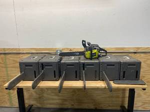 lot 102 image: RYOBI Lot of 6-  16 in. 37cc 2-Cycle Gas Chainsaw with Heavy-Duty Case