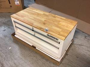 Husky 36 in. 3-Drawer with Solid Wood Top in Gloss White Utility Cart customer returns see pictures