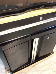 Husky Ready-to-Assemble 24-Gauge Steel 1-Drawer 2-Door Garage Base Cabinet in Black (28 in. W x 33 in. H x 18 in. D) damaged see picture