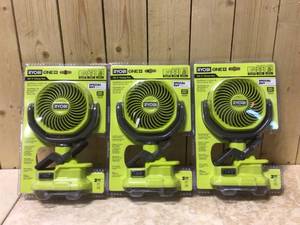 lot 62 image: Lot of 3 Assorted Ryobi Clamp Fans Customer Returns See Pictures