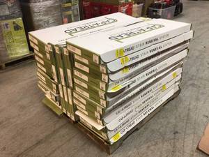 lot 101 image: Lot of 30 Boxes of Sterling OakGray Birch Wood 47 in. Length x 12-18 in. Deep x 1-1116 in. Height Vinyl Overlay for Stairs 1 in. T by Cap A Tread Customer Returns See Pictures