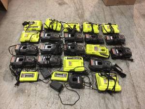 Lot of assorted Ryobi 18V and 40V Chargers various models and conditions see pictures