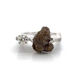 4.00 Carat Sleek Ultra-Slim RAW DIAMOND Carat &amp Round Brilliant Square Geometric Artisan Ring in Hammered 14k White $1,550 Retail  VIDEOGold Estate