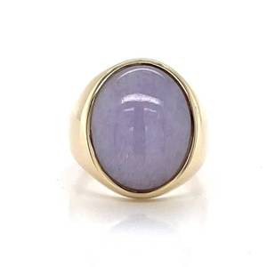 Gorgeous Purple Lavender Jade Oval Cabochon Statement Estate Ring in 14k Yellow Gold $2,000 Retail