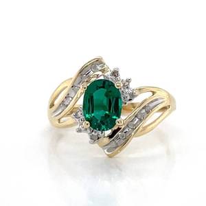 Vivacious Green &amp Sparkle Chatham Emerald Marquise &amp Diamond Bypass Swirl Estate Ring in Yellow Gold VIDEO