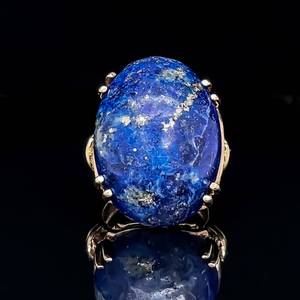 Vintage Large Genuine Lapis Lazuli Cabochon Double Prong Split Shank Estate Ring in 14k Yellow Gold $2,250 Retail