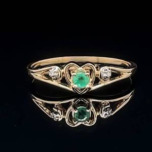 Heartfelt Wishes Estate Natural Emerald &amp Diamond Heart Halo Stacking or Promise Ring in Yellow Gold