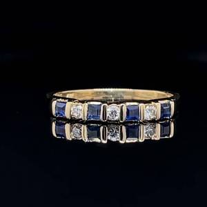 Versatile Sophistication Estate Natural Blue Sapphire & Diamond Stackable Wedding Band Ring in 14k Yellow Gold $1,675 Retail