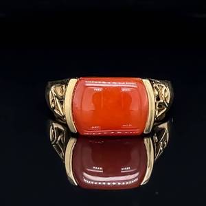 A Vibrantly Orange-Red Coral Ring in a 14k Yellow Gold Stylish Designed. Unisex  $1,650 Retail
