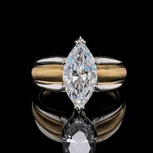 Stunning Marquise Cubic Zirconia Solitaire Estate Ring in 14k Two-Tone Gold with Satin &amp Shine Finish