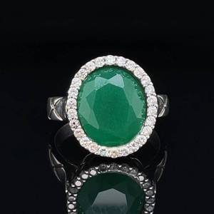 Estate 7.00 Carat Oval Simulated Emerald &amp Cubic Zirconia Halo Cluster Basket Weave Statement Ring