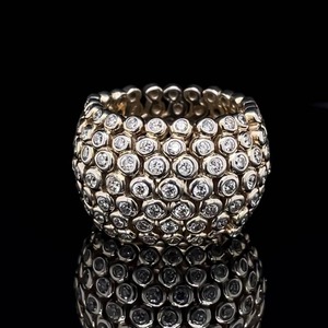 Designer SONJA B. 7 Row Flexible Mesh Link Band, Bold Bezel Set Bubble Dream Ring. ( Sonia Bitton ) No reserve