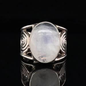 Enchanting Oval Moonstone Spiral Vintage Estate Cuff Ring, Adjustable