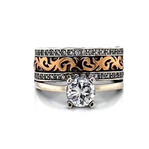 Rustic Enchantment Vintage 925 Sterling Silver &amp Copper Inlay Illusion Twofer Stacked Ring