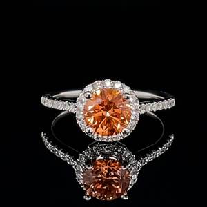 Brand New Opulent Color 1.24ctw Orangy Pink Diamond &amp White Diamond Halo Cluster Estate Ring in 14k White Gold VIDEO