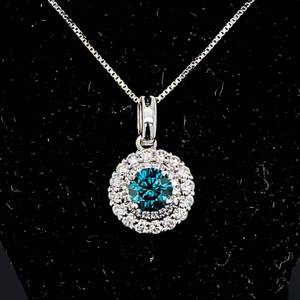 14k White Gold Blue & White Diamond in a Floating Double Halo Pendant, New, Never Worn $1,899 Retail VIDEO