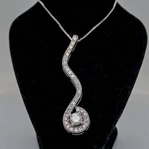 Unique Estate Very Fine 0.75ctw Diamond Solitaire Swirl Pendant Necklace in 14k White Gold $2,999 Retail VIDEO