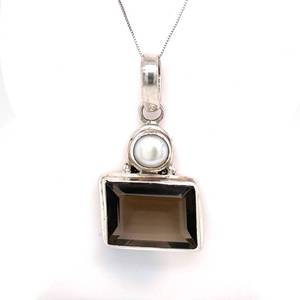 Statement Double Drop Smoky Quartz &amp Pearl Geometric Estate Pendant Necklace