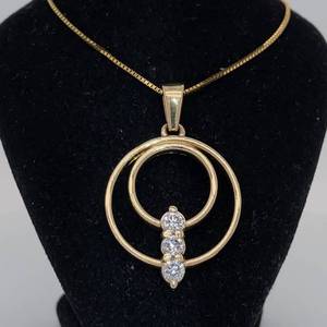 Alluring Glamor Estate 0.30ctw 3-Stone Diamond Double Eternity Circle Drop Pendant Necklace in 14k Yellow Gold $1,550 Retail VIDEO