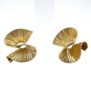 Authentic Designer TIFFANY & CO. Stamped Retired Ribbon Stud Earrings in 14k Yellow Gold Estate $2,400 Retail VIDEO