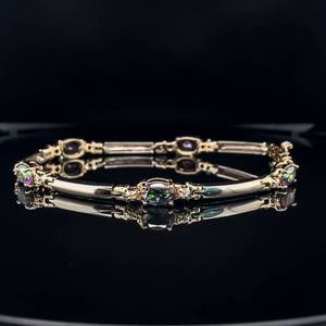 Magical Color Estate Mystic Topaz & Natural Diamond Oval & Bar Link Bracelet in 14k Two-Tone Gold $2,500 Retail