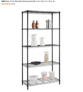 HDX Black 5-Tier Steel Wire Shelving Unit (36 in. W x 72 in. H x 16 in. D) & Black 3-Tier Metal Wire Shelving Unit (24 in. W x 30 in. H x 14 in. D). See Pictures